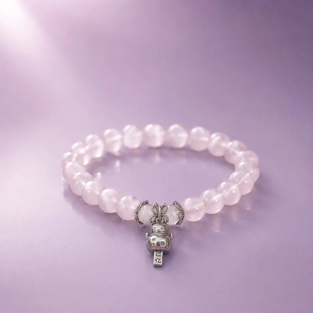 Chuỗi Đào Hoa Linh Bảo đá Phong thủy Thạch anh hồng mờ Mix charm bạc S925 PIKI Jewelry