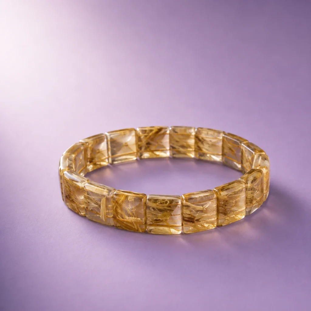 Chuỗi Kim Quang Trấn Bảo đá Phong thủy Thạch anh tóc đồng bản vuông PIKI Jewelry
