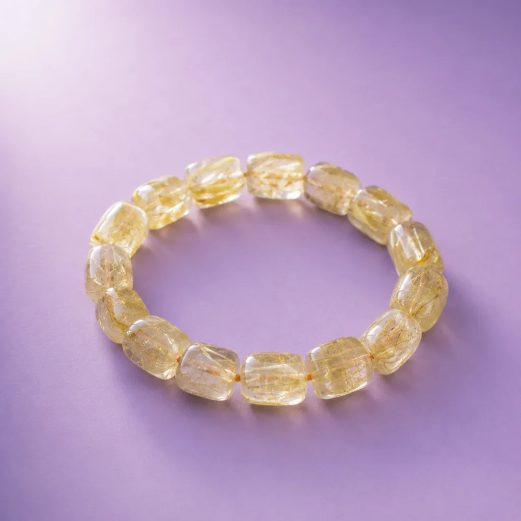 Chuỗi Kim Trụ Phú Quý đá Phong thủy Thạch anh tóc vàng hạt trụ cao cấp PIKI Jewelry