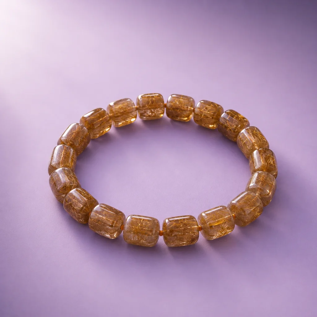 Chuỗi Kim Quang Lưu Vận đá Phong thủy Thạch anh tóc đồng hạt đốt PIKI Jewelry