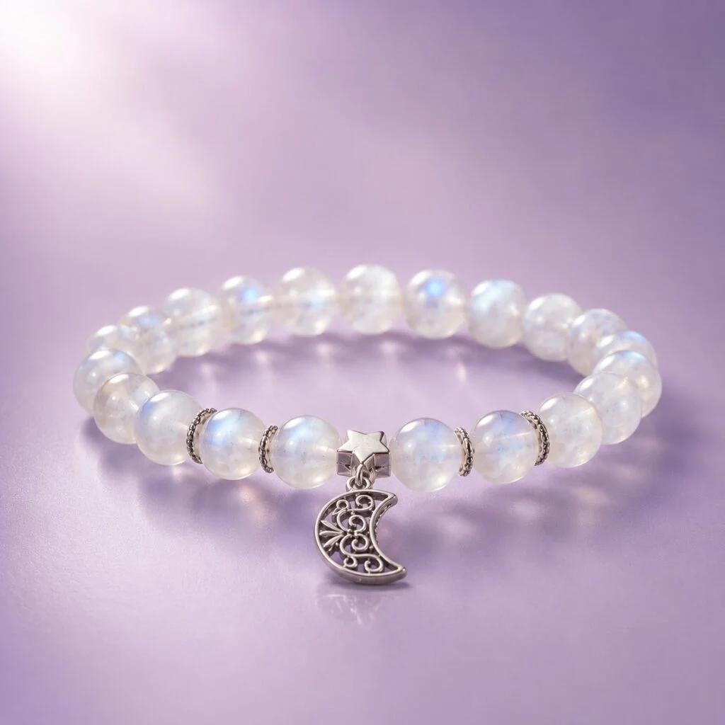 Chuỗi Thiên Nguyệt Tinh Châu đá Phong thủy Thạch anh trắng mờ mix Charm bạc S925 PIKI Jewelry
