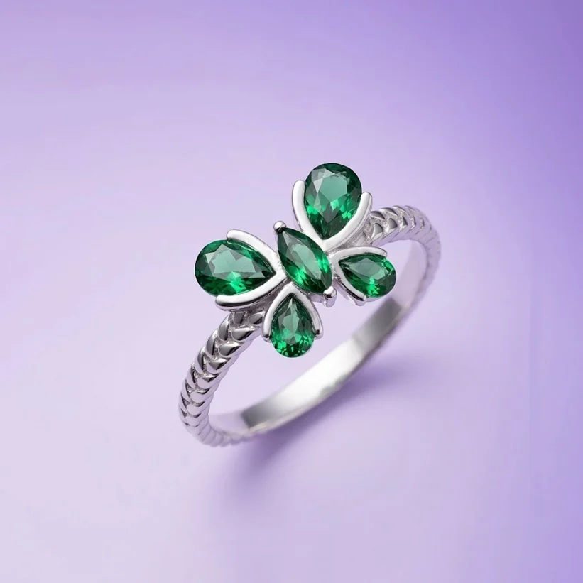 Nhẫn Lục Bảo Điệp Vương bạc S925 PIKI Jewelry